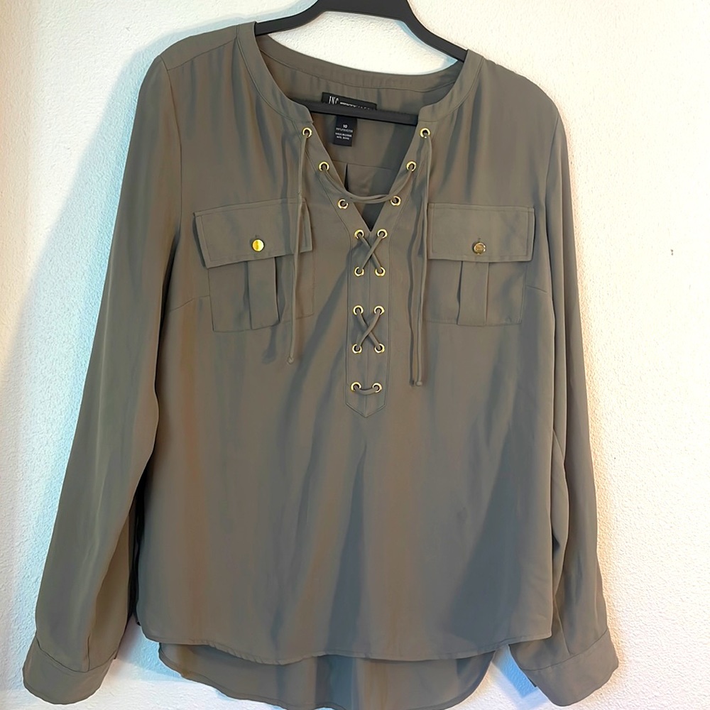 Olive green and gold blouse